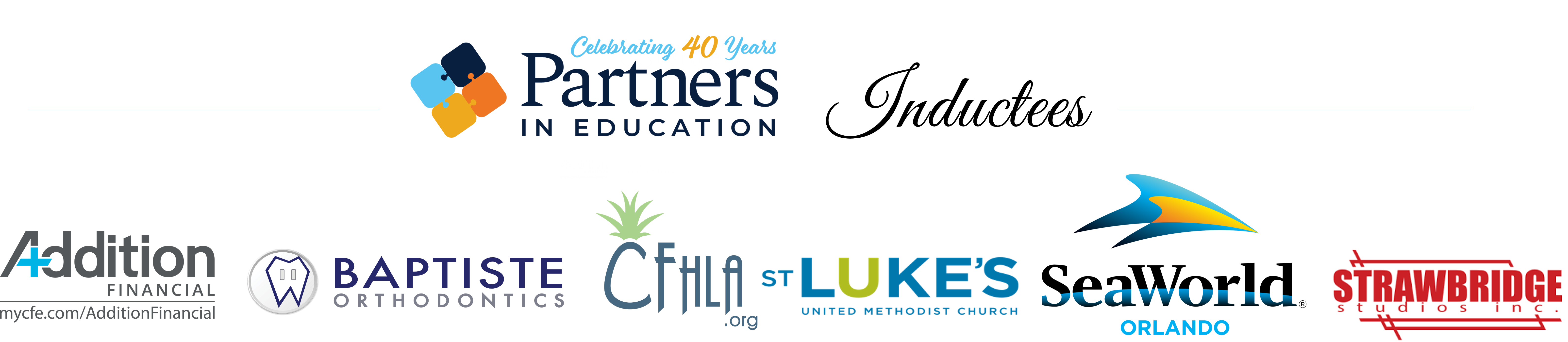 Logos of Addition Financial, Baptiste CFHLA.org St. Luke's, SeaWorld and Strawbridge
