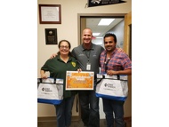Pictures of teacher impact grant check deliveries to various schools throughout the OCPS school district.